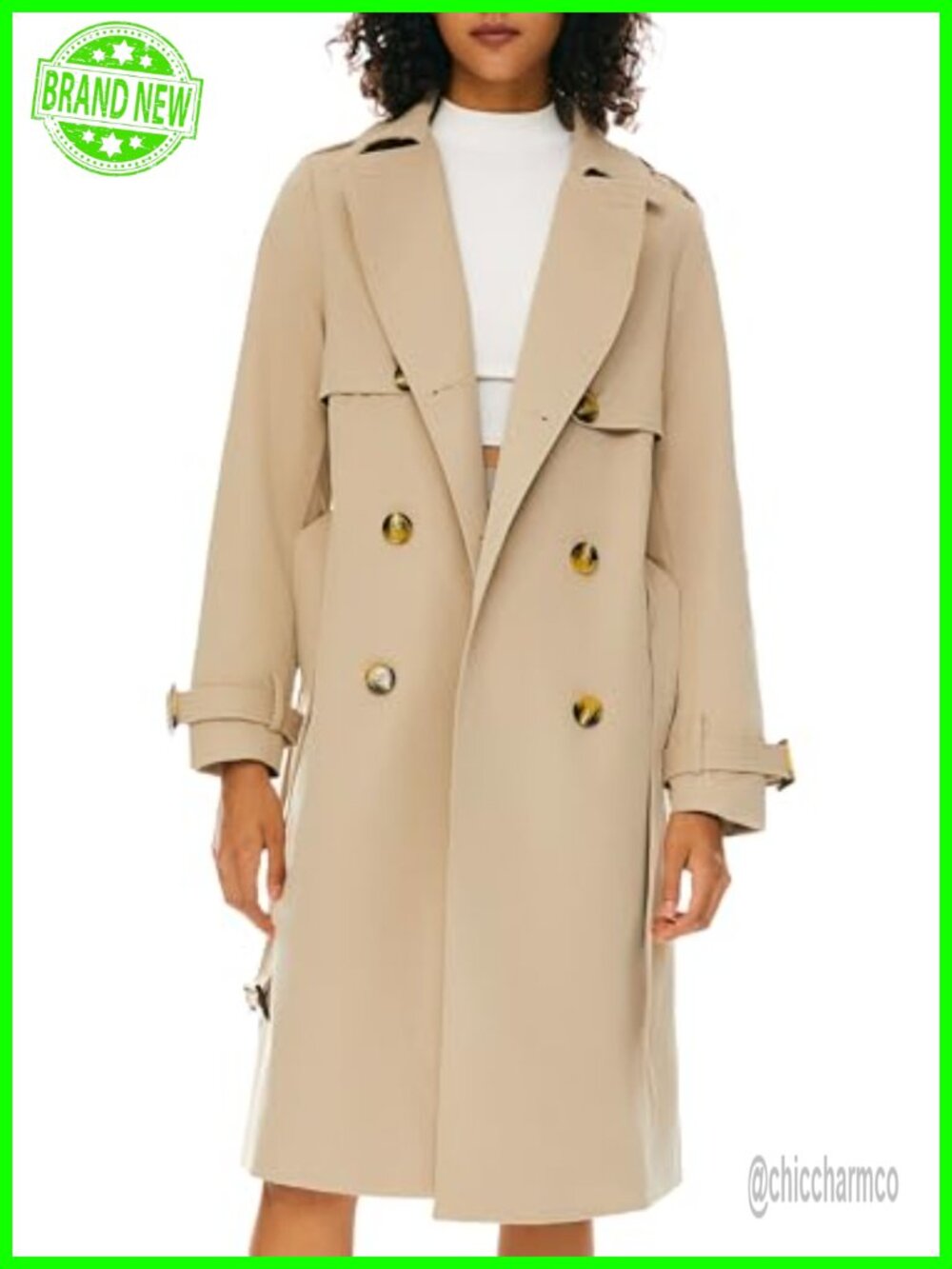 Women's Double Breasted Trench Coat Midi Length with Belt